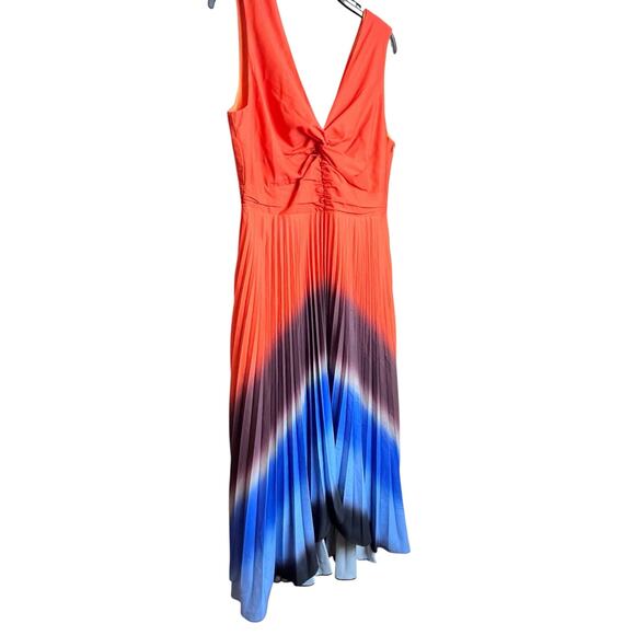 Adelyn Rae Sharkbite Pleated Cocktail Dress | Womens L, Orange, Ombre Blue NEW - Picture 5 of 11